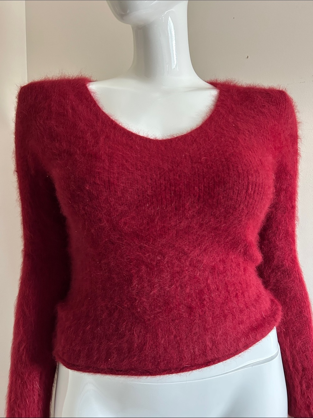 le chateau vintage 90s Red Angora Scoop Neck Women's Sweater, size L